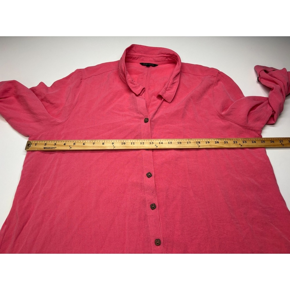 John Mark Blouse Plus 1X Pink Button Up Back Artsy Colorful - Picture 5 of 7